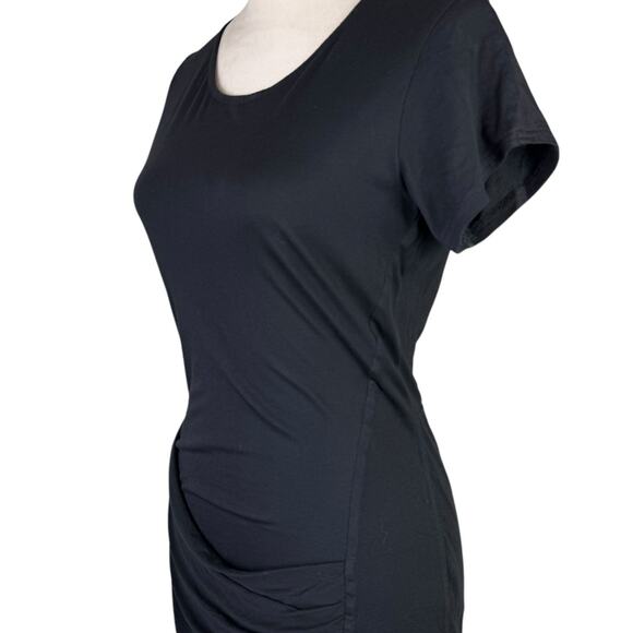 Theory Sunly Black Short Sleeve Shirred Gathered Mini T-shirt Slim Fit Dress - Picture 8 of 14